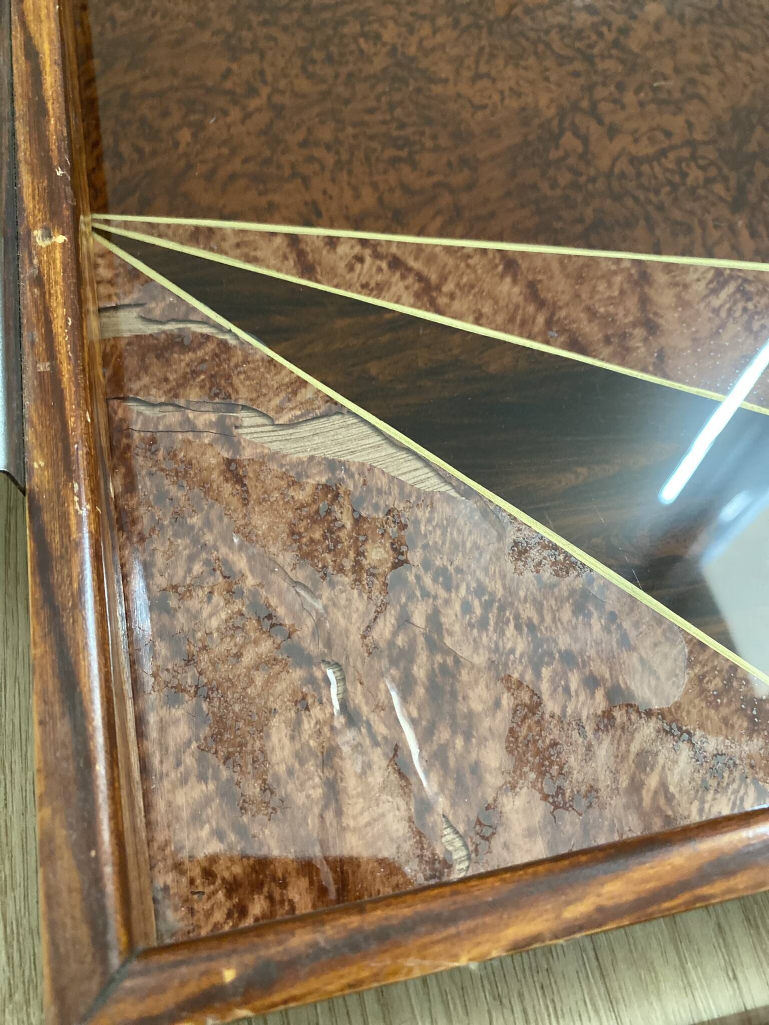 Duo of vintage wooden trays marked art deco