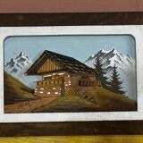 Vintage Alpine Table, Carved and Painted Wood - Signed - H 18 / L 25 cm