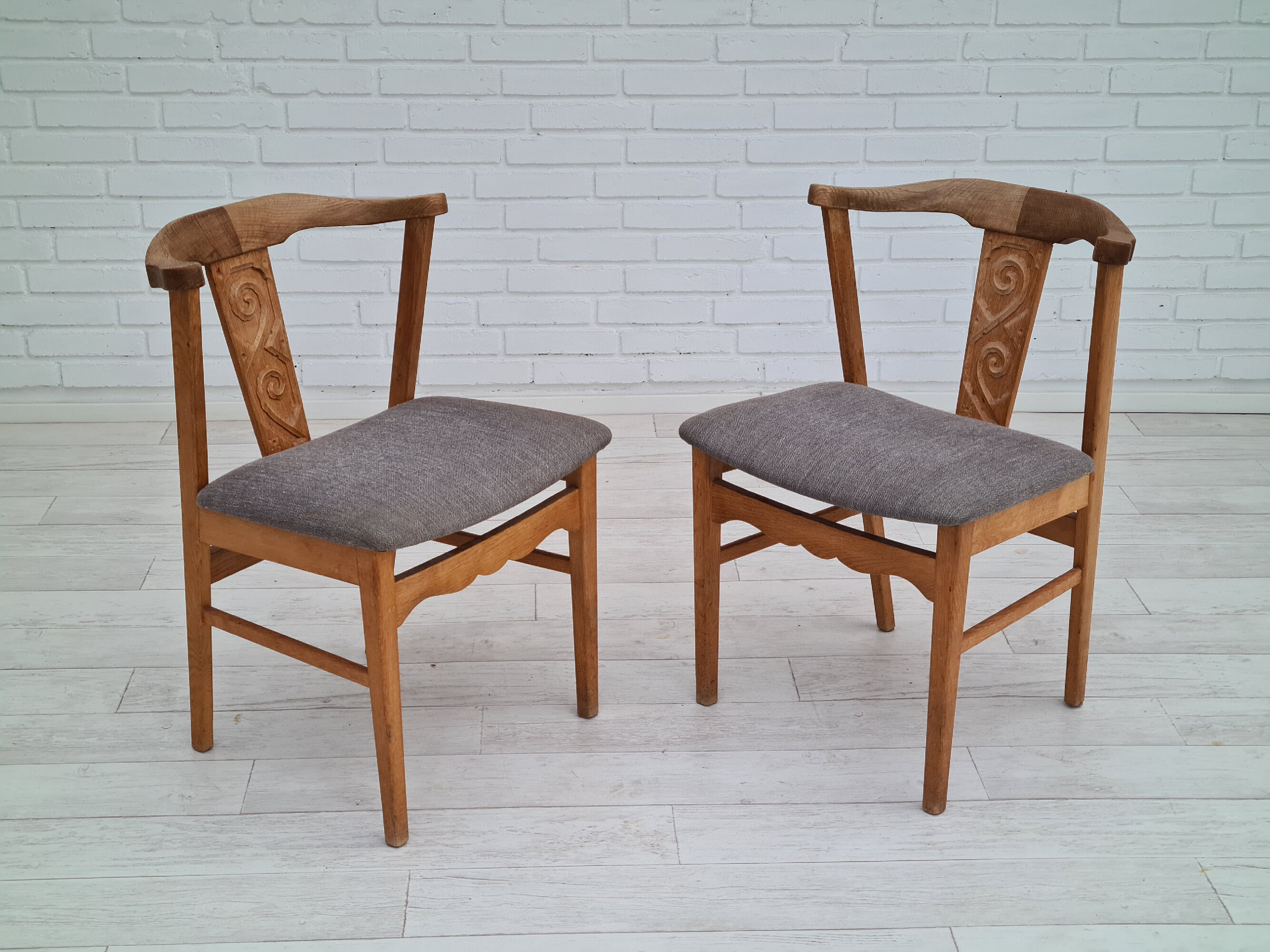 Danish design 70s, pair of dining chairs, solid oak