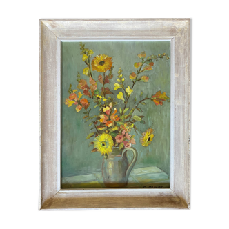 HSP painting "vase with bouquet of flowers" signed O. Olivier + frame