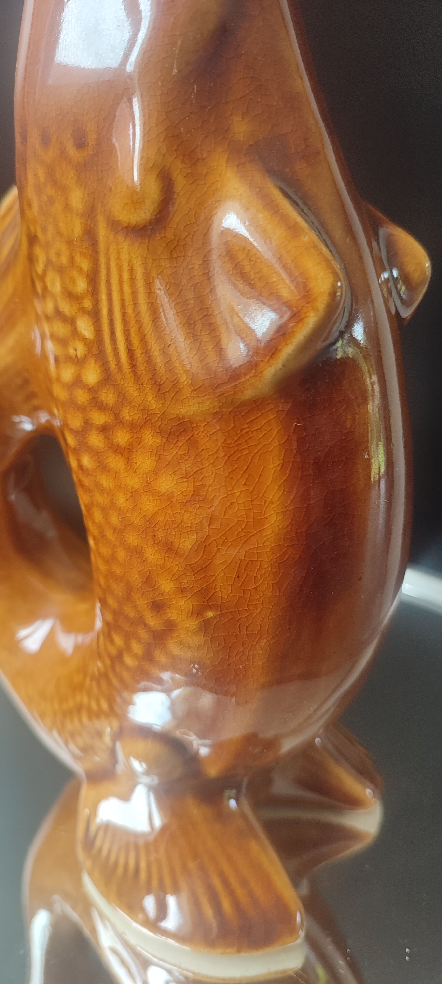 Carafe and glasses "Fish" Amber Ceramic Vintage USSR era