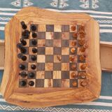 Échiquier en bois d'olivier échiquier rustique avec tiroirs