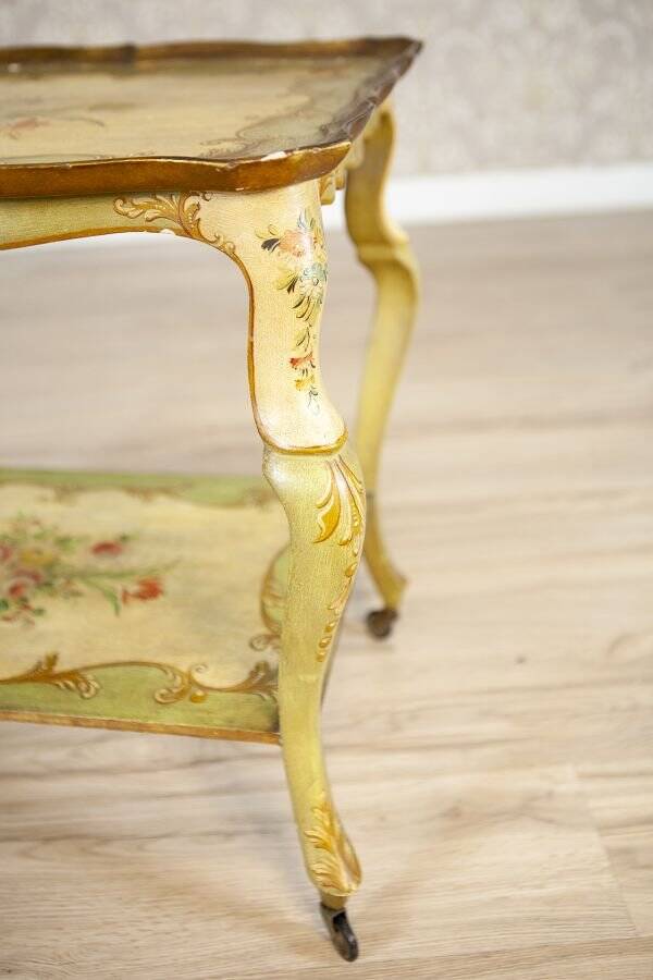 Late 19th Century Rococo Mahogany Tea Table with Floral Paintings, 1890s