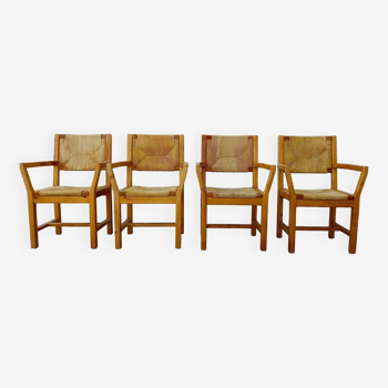 Set of four armchairs in pine by Tage Poulsen