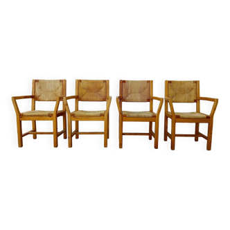 Set of four armchairs in pine by Tage Poulsen