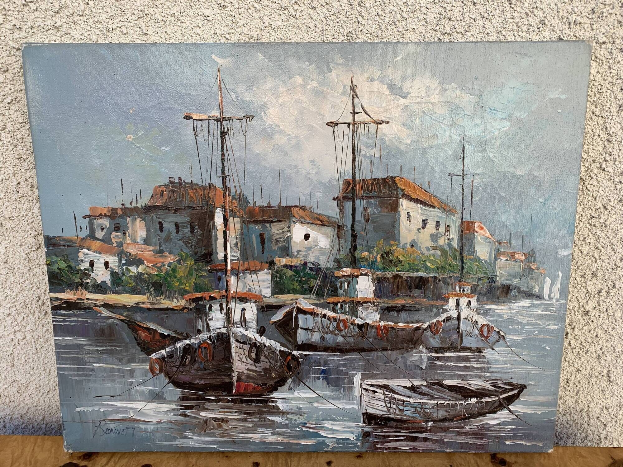 Beautiful oil painting on canvas Marine Signed Bonnett