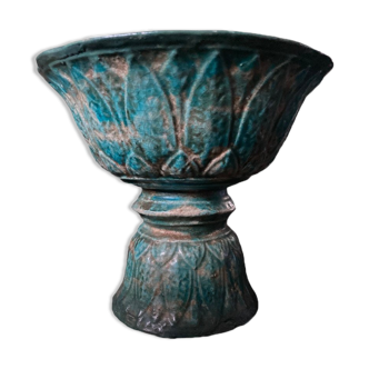 Diabolo shaped cut in blue glazed ceramic