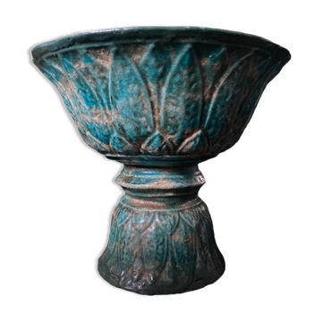 Diabolo shaped cut in blue glazed ceramic