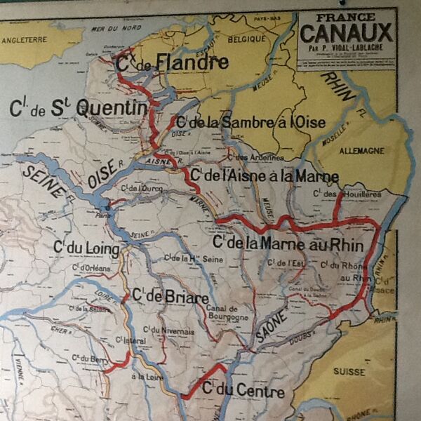 Carte géographique vintage France canaux recto verso