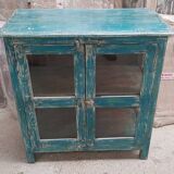 Antique Burmese teak sideboard with original blue and white patina