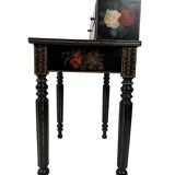 Bonheur du jour in black lacquered wood with rich painted decorations of flowers and birds, Napoleon III