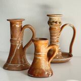 3 vintage handcrafted pottery candle holders