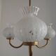 French Mid Century 3 Light Gold Metal Chandelier Textured Glass Shades