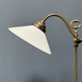 Adjustable brass table lamp with opaline glass shade