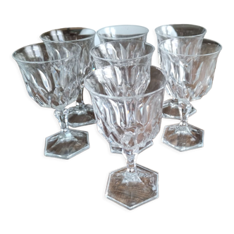 Set of 7 white wine glasses in old glass