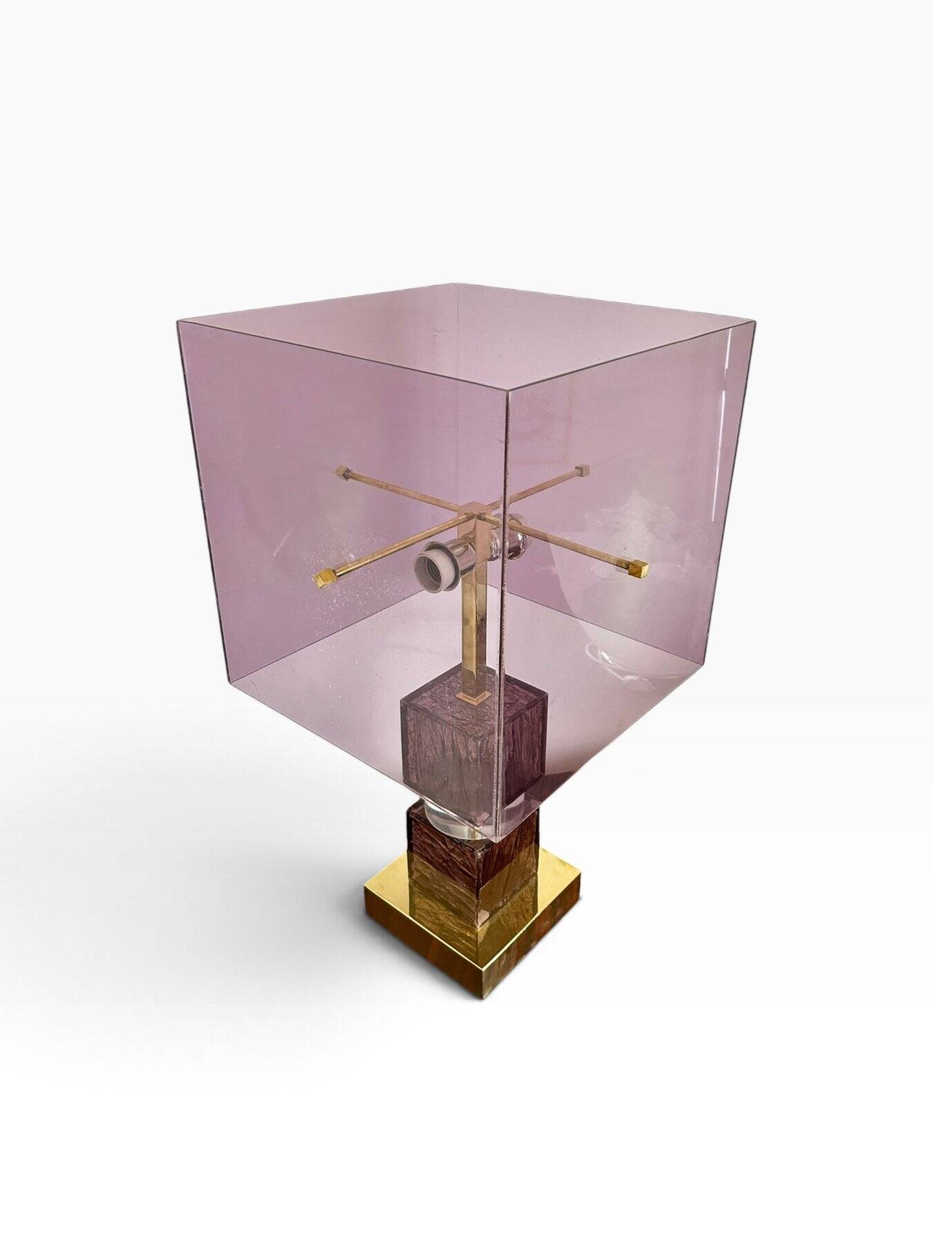 Lampe Attr. à Romeo Rega en lucite et laiton, 1970