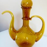 Blown glass carafe from Biot, amber, bubbled, vintage 70s