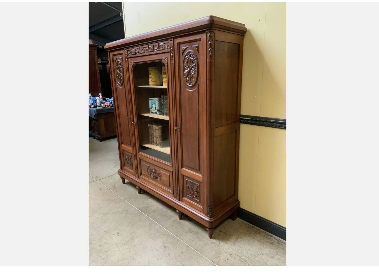 Antique Art Nouveau walnut bookcase