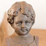 Pair of cast iron chenets, Love victorious