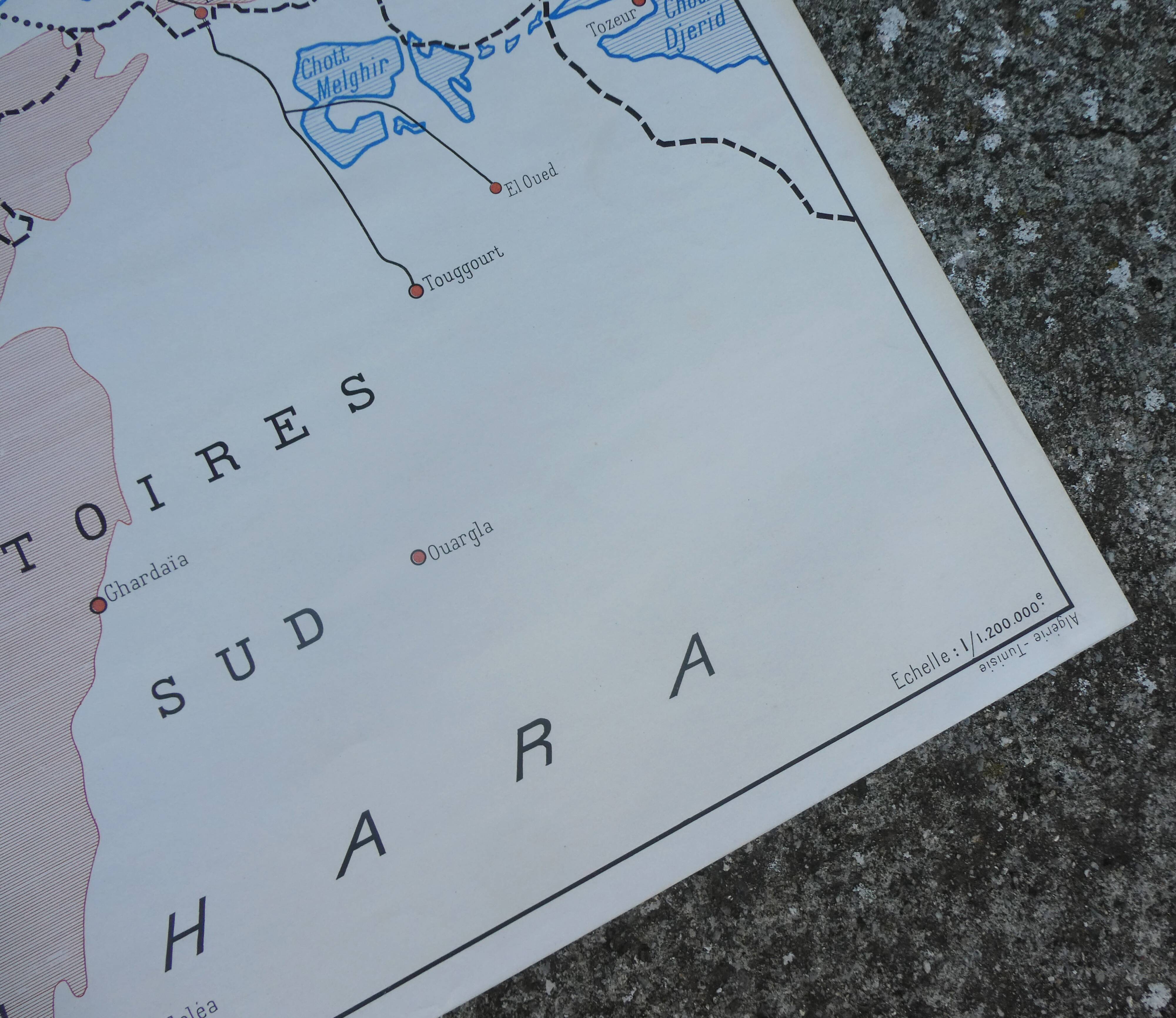 Old poster-school map Rossignol year 50 Tunisia, Algeria