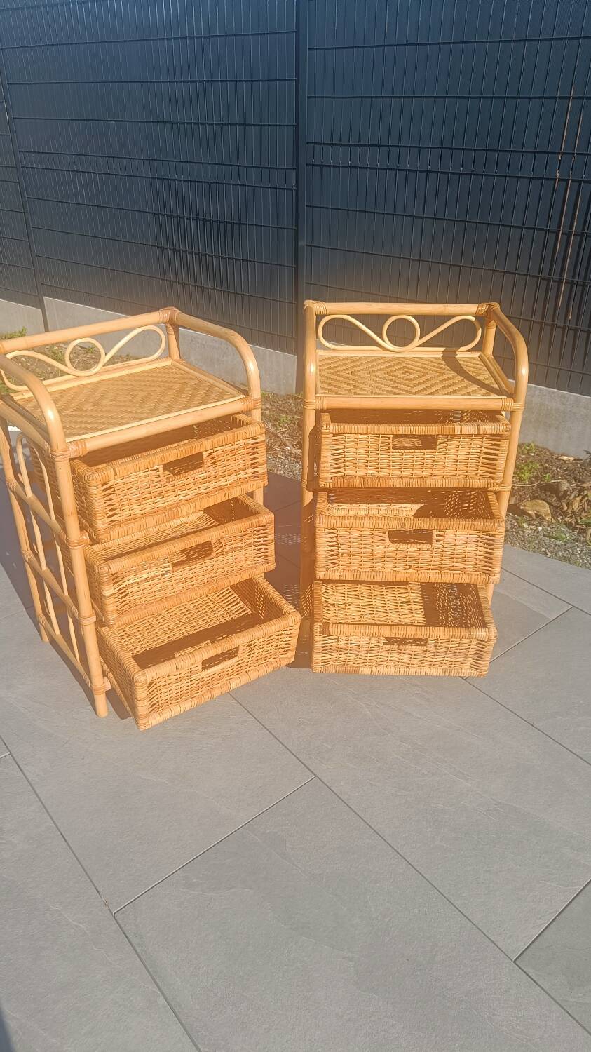 Pair of 1970s rattan bedside tables
