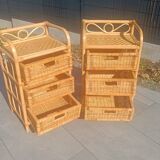 Pair of 1970s rattan bedside tables