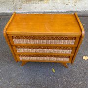 Scandinavian chest of drawers in oak and rattan from the 1960s