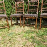 Set of 6 Henri II style chairs in wood and embossed leather