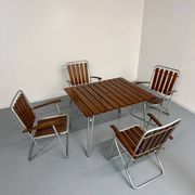 Vintage folding garden set table 4 chairs wood and metal 1960