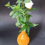 Vintage orange and green blown glass bottle, art glassware