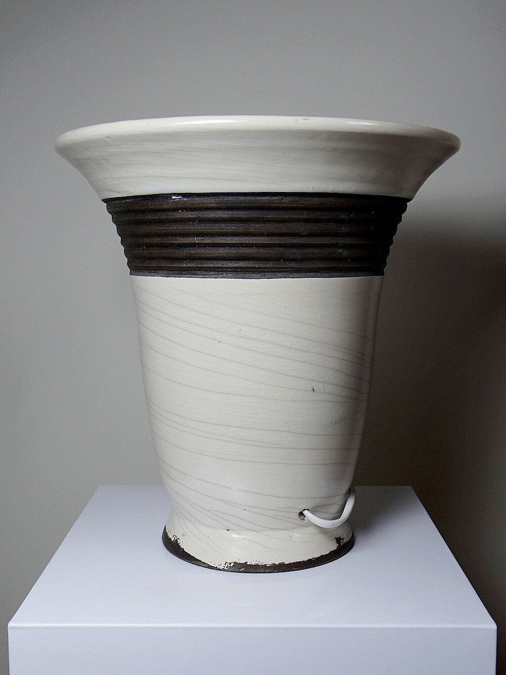 Large modern Raku lamp in beige and brown by Keramos Sèvres - René Hénon