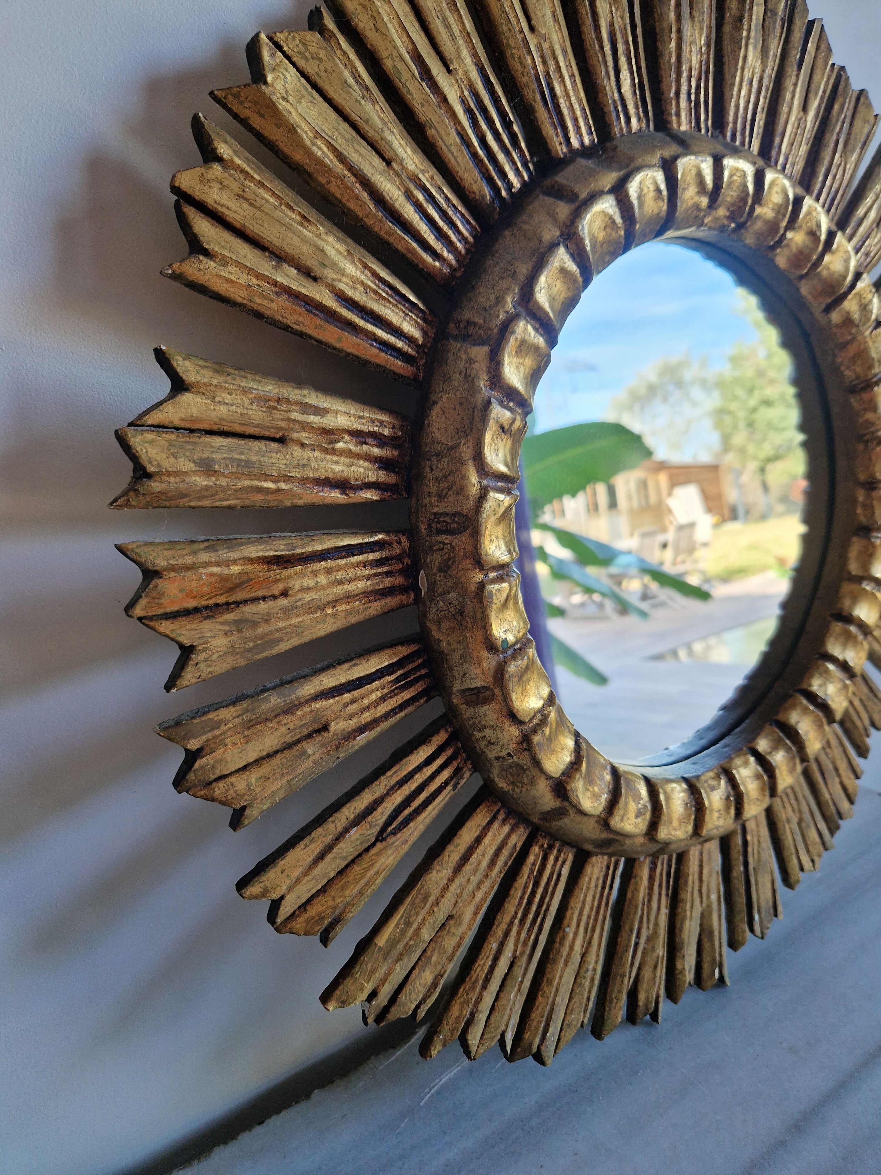Miroir soleil doré vintage 51 cm