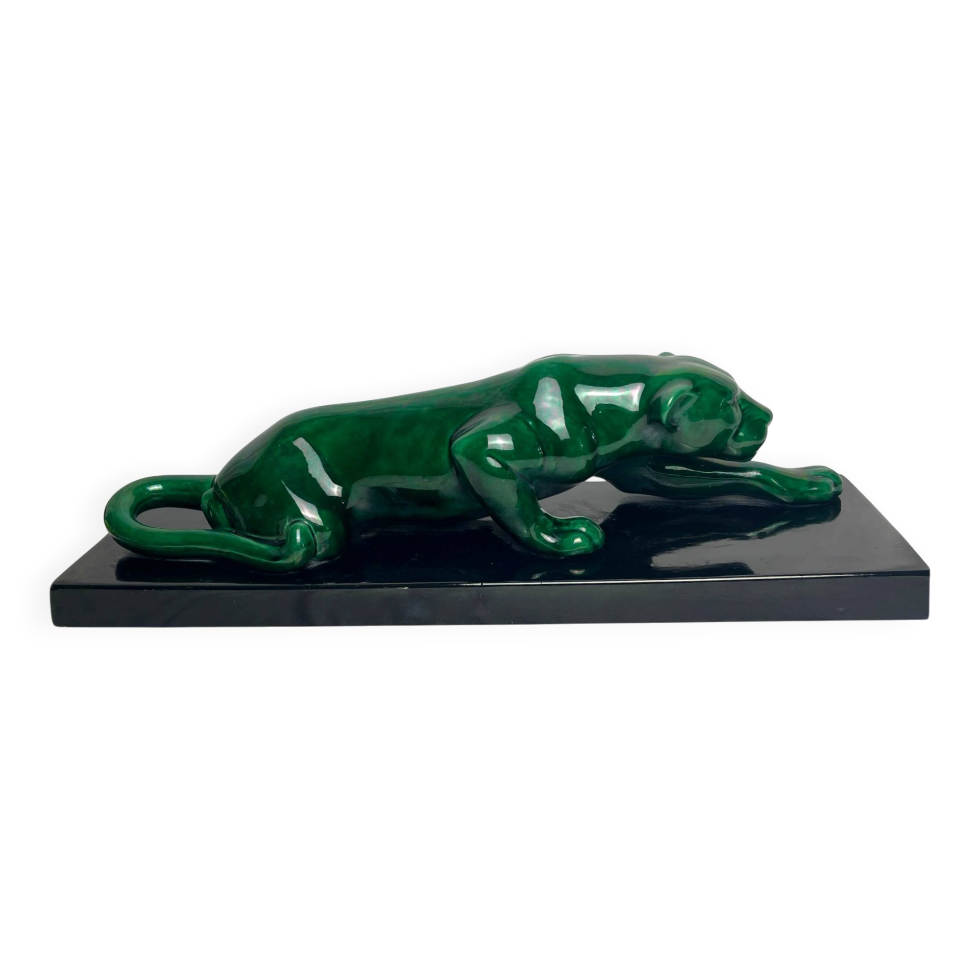 Art déco, sculpture panthère céramique verte vers 1930