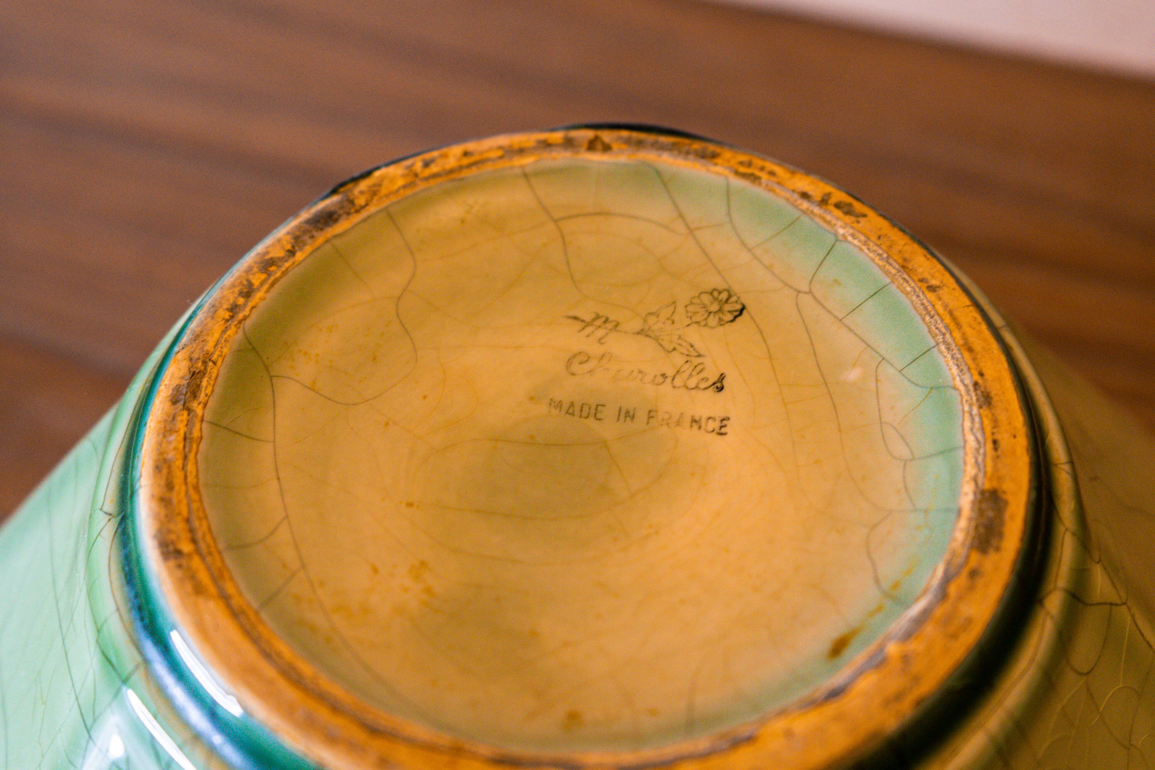 Beautiful emerald green salad bowl in Charolles faince