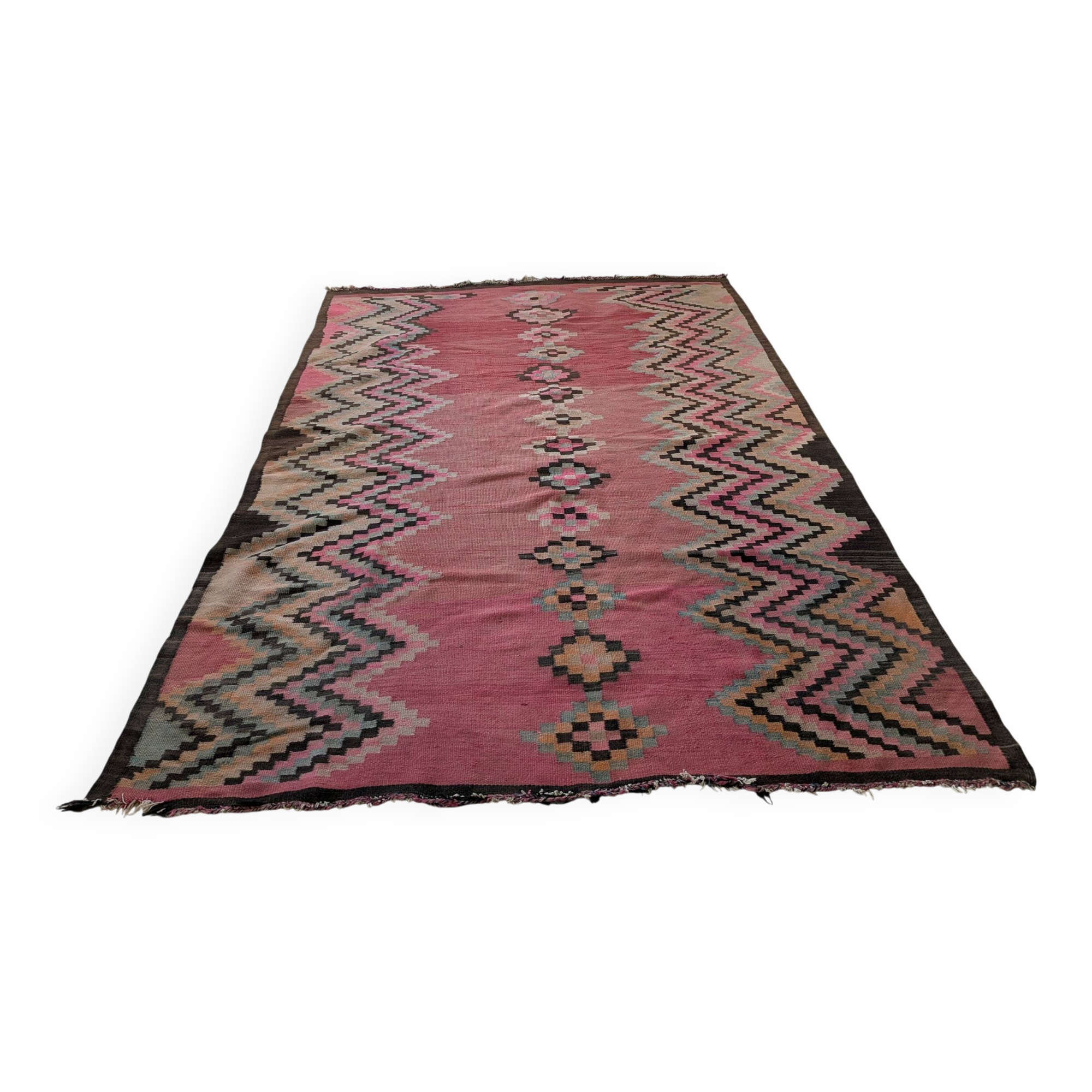 Tapis kilim ancien dans des tons rose