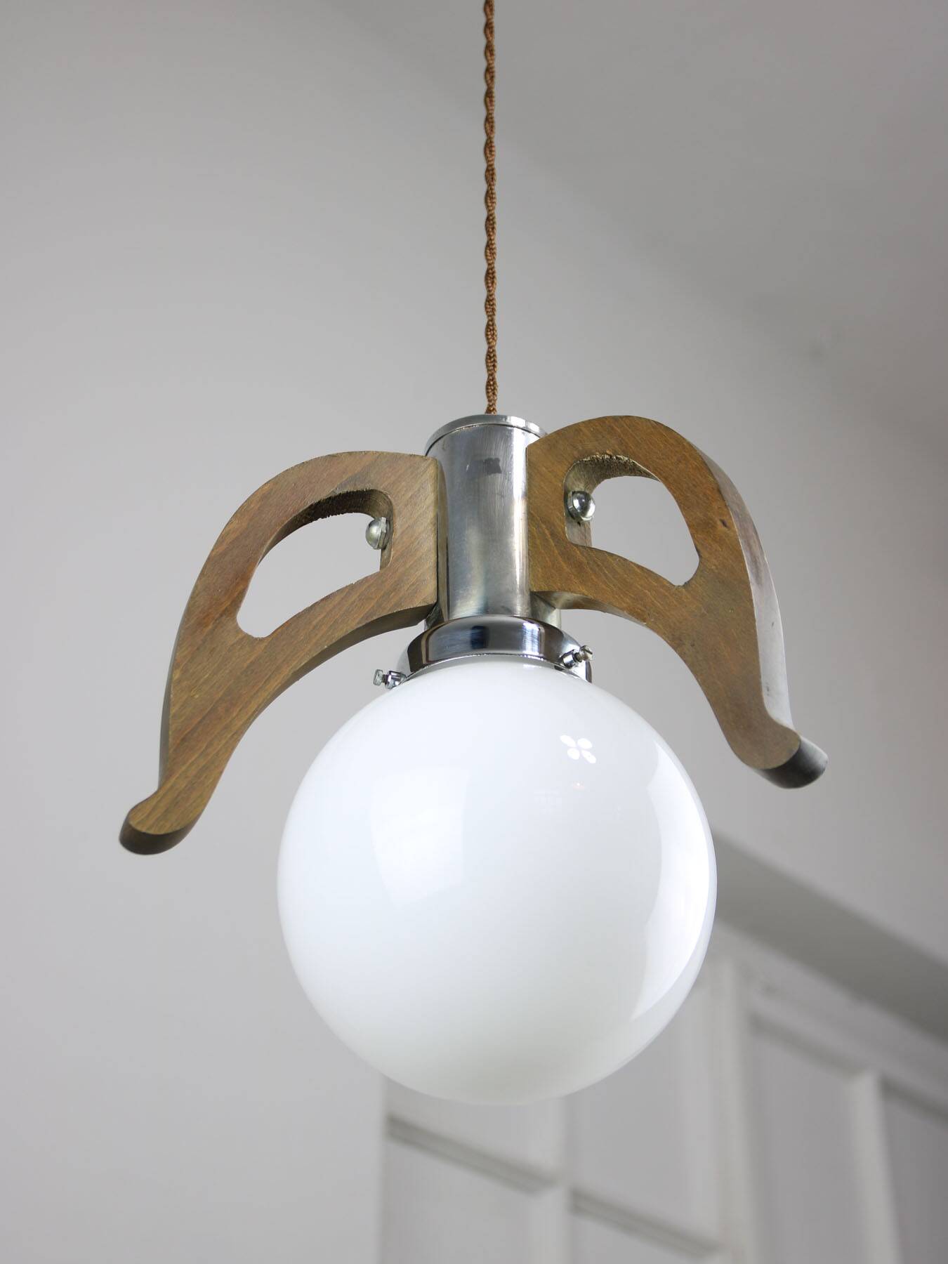 Mid-Century Scandinavian Chrome & Opaline Pendant Lamp, 1960s