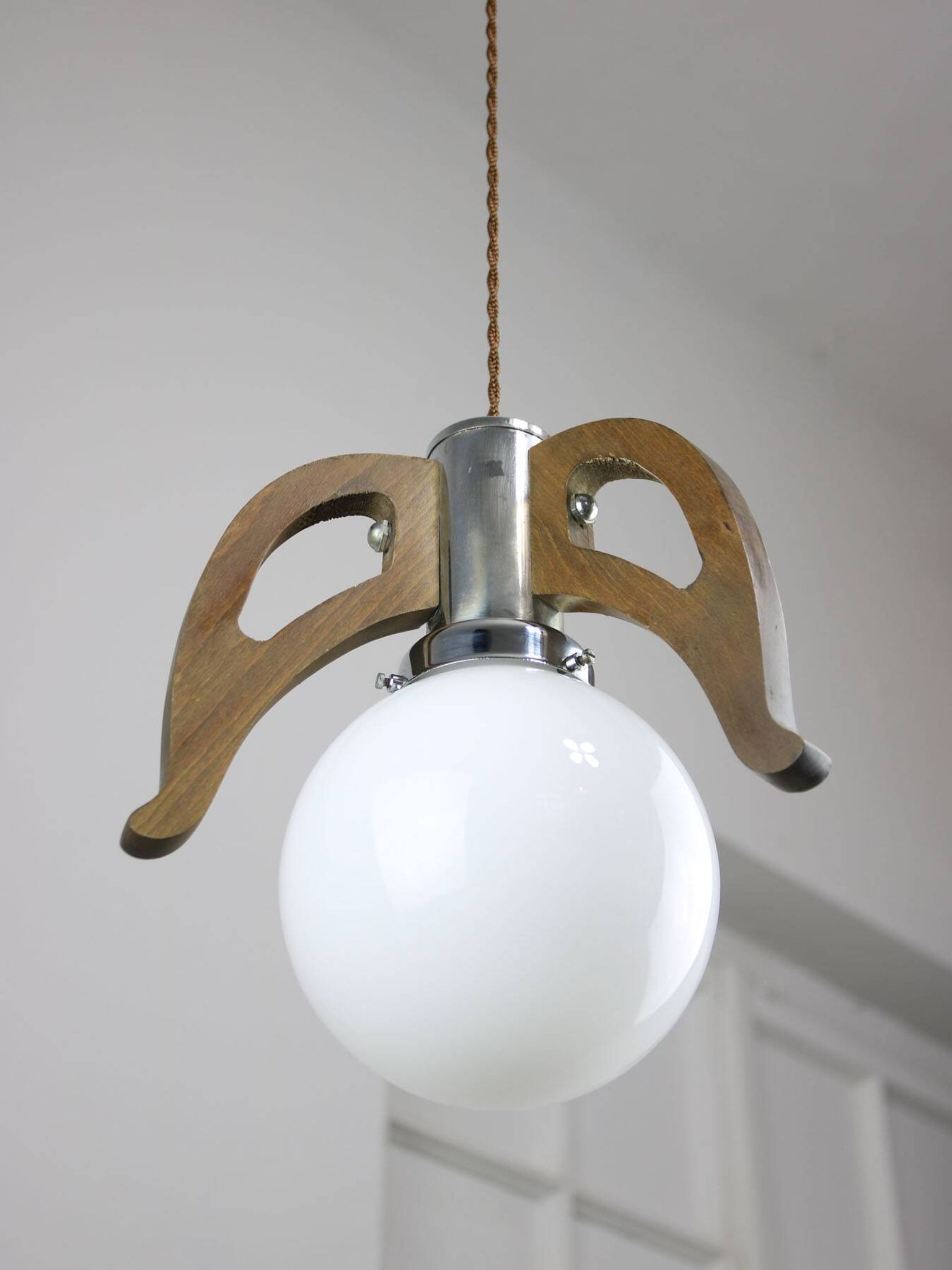 Mid-Century Scandinavian Chrome & Opaline Pendant Lamp, 1960s