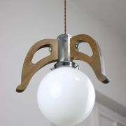 Mid-Century Scandinavian Chrome & Opaline Pendant Lamp, 1960s
