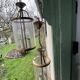Pair of glass and brass chandeliers