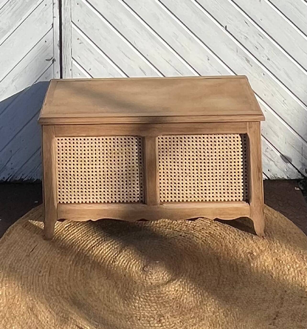 Antique chest in raw solid oak and caning