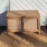 Antique chest in raw solid oak and caning