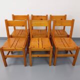 Set of 6 vintage Les Arcs chairs in pine from the 60s 70s