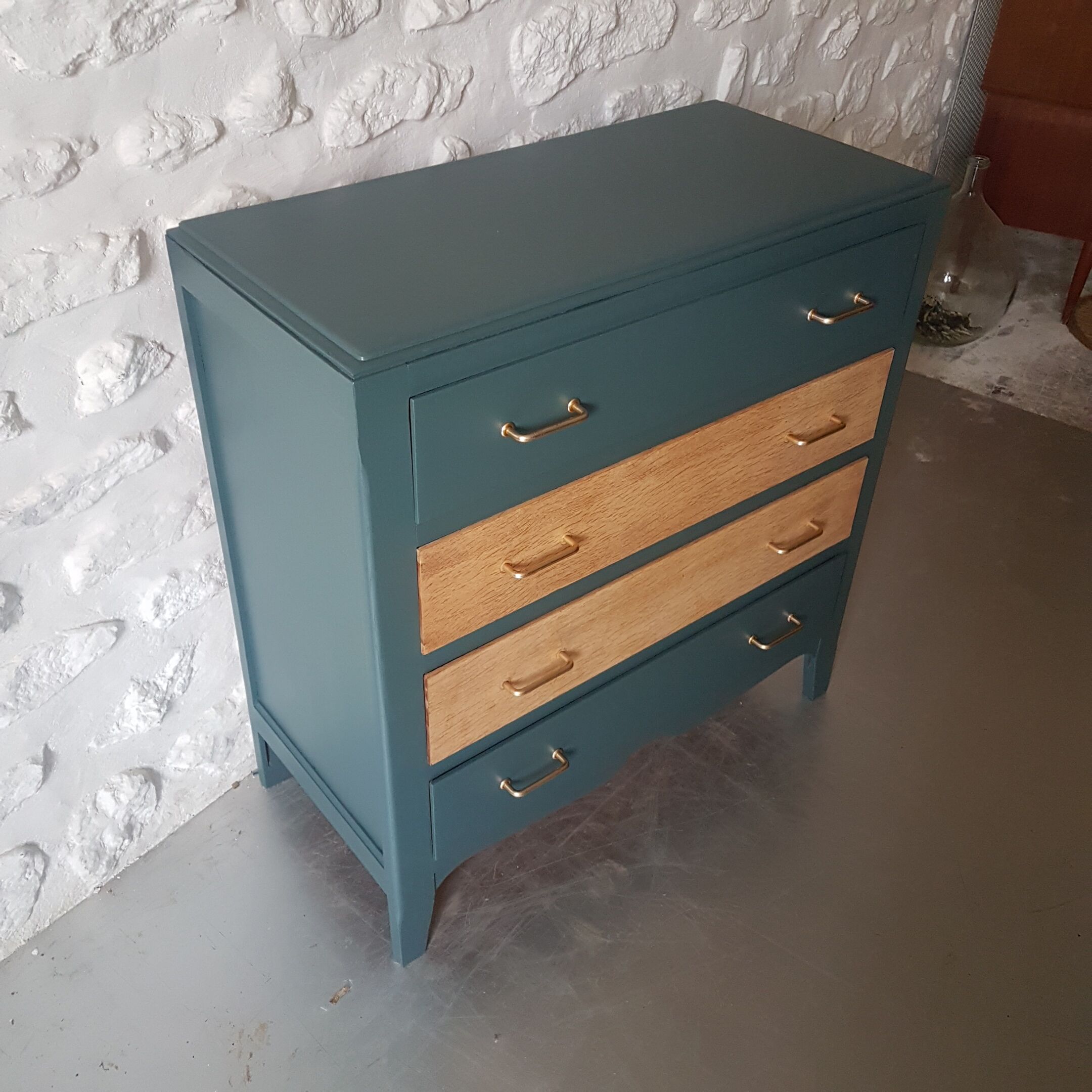 Vintage blue wood chest of drawers