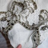 Antique linen tablecloth embroidery Richelieu scalloped linen centerpiece 128 cm