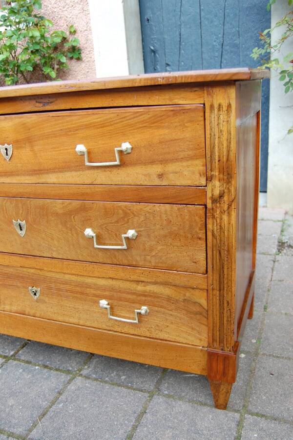 18th-century Louis XVI low walnut commode.