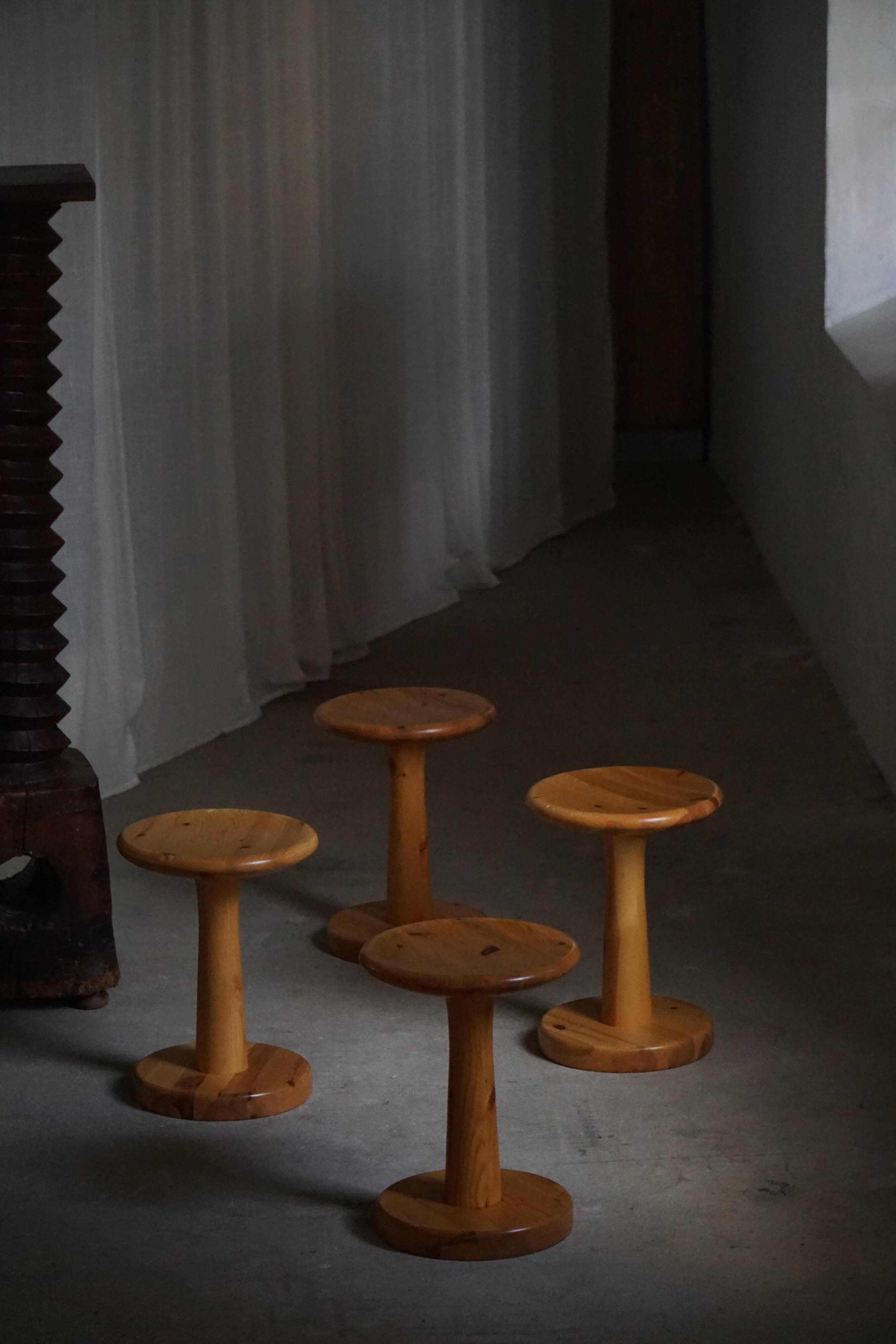 Set of 4 stools / bases in pine by Rainer Daumiller, Danish, mid-20th century, 1970.