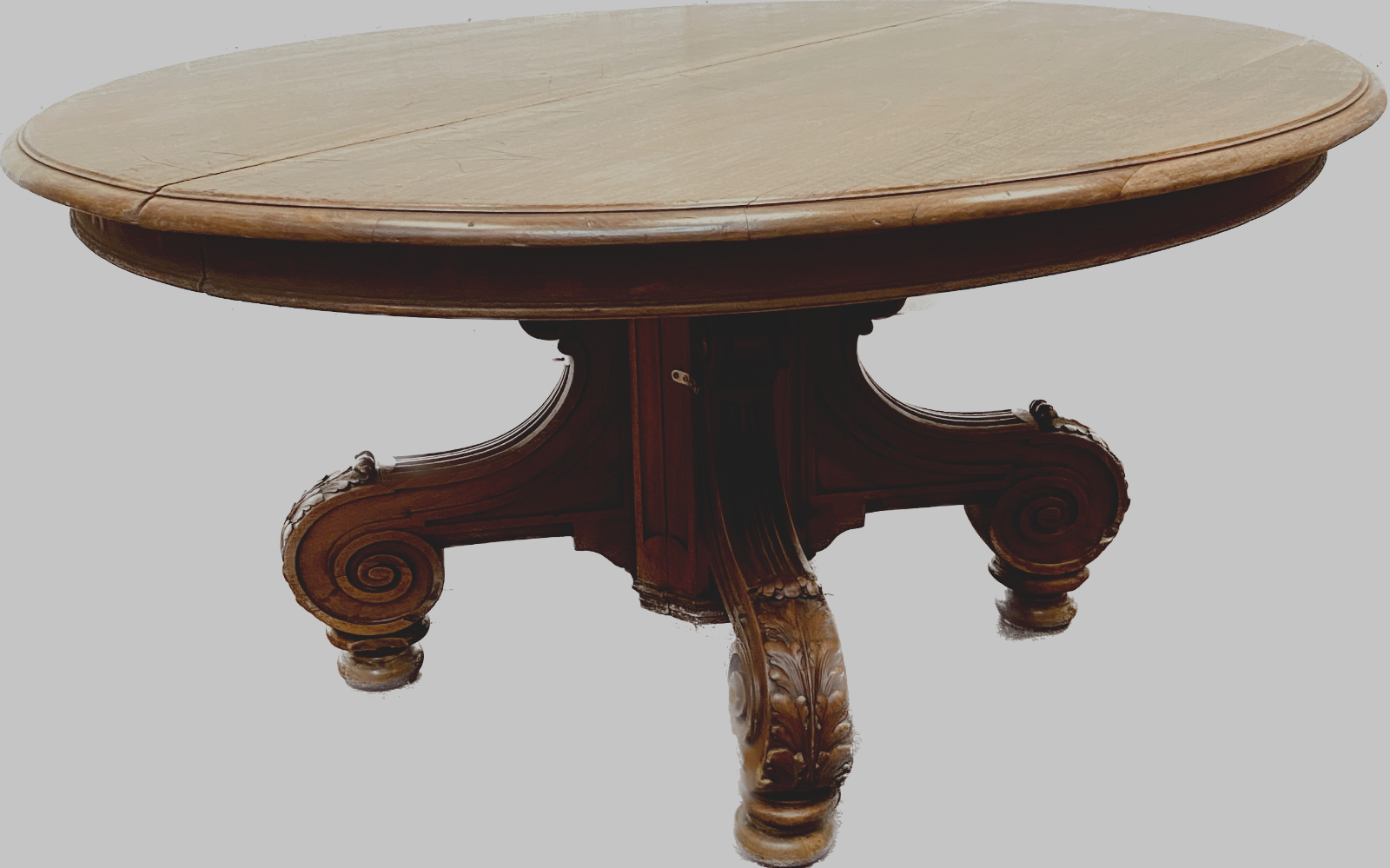 Table Napoléon III a pietement central en noyer massif XIX siècle