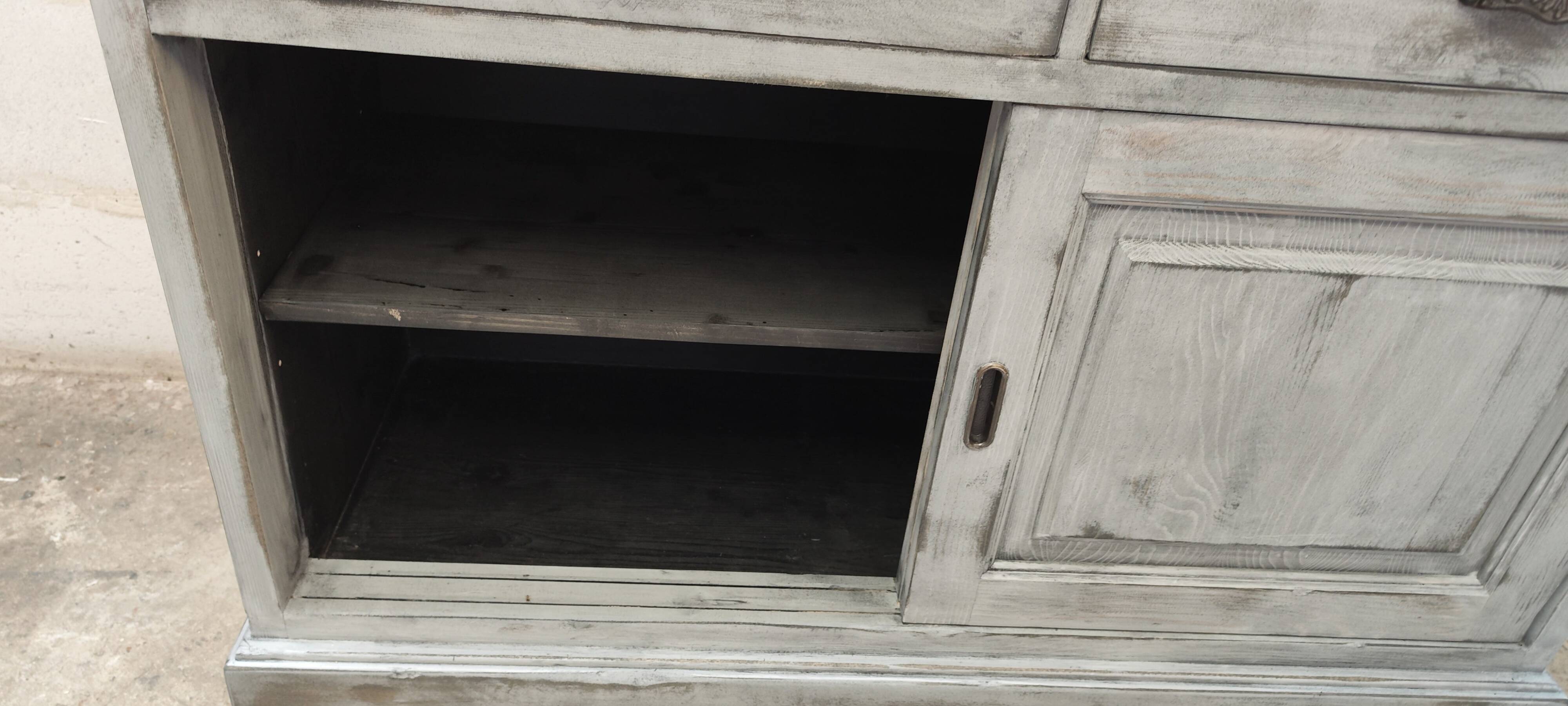 Gray patina furniture with two sliding doors and two drawers