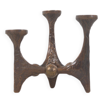 Brutalist candlestick in bronze by Michael Harjes, 1960s