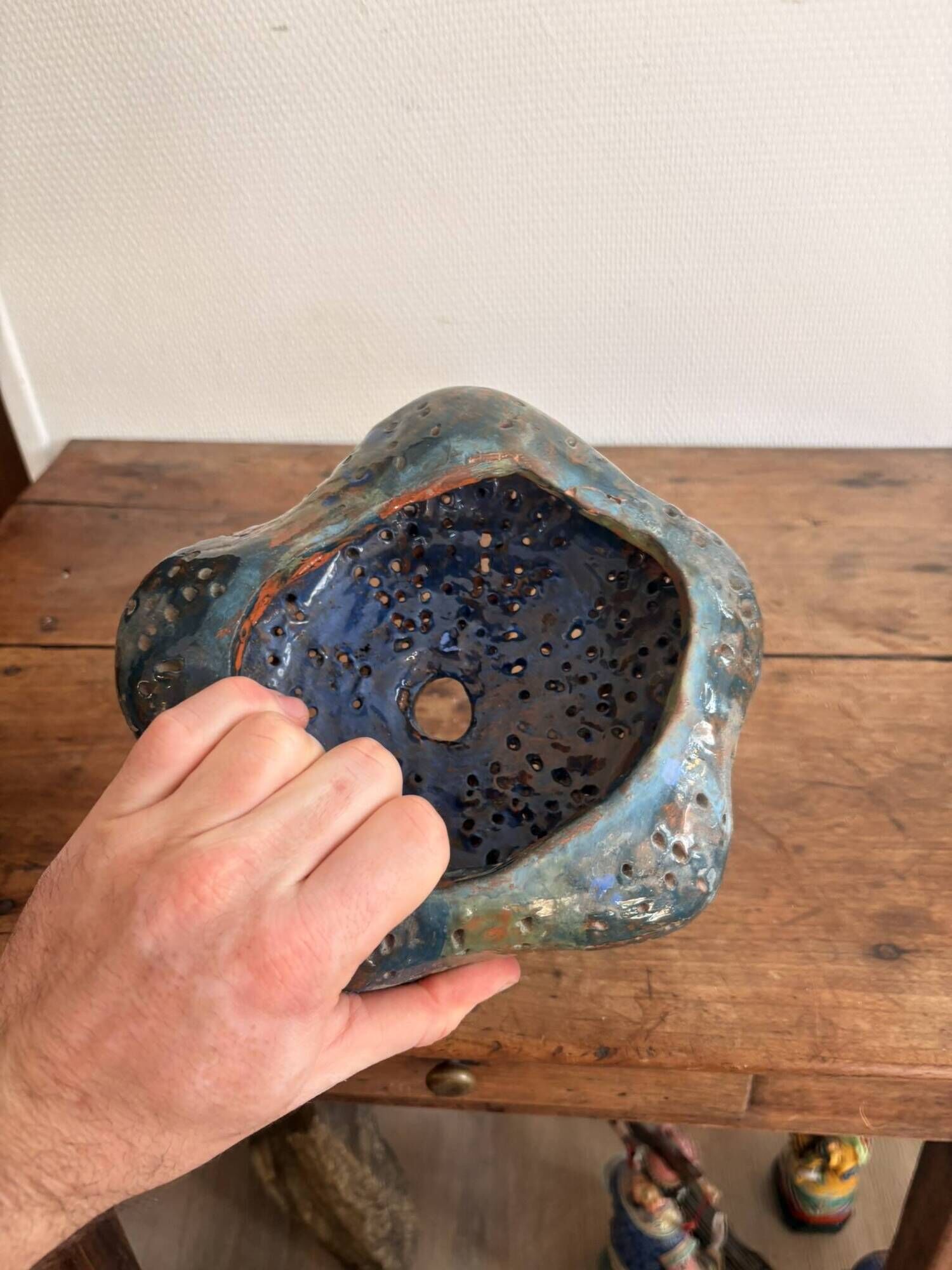 Pot photophore cut glazed ceramic large fire artisan pottery